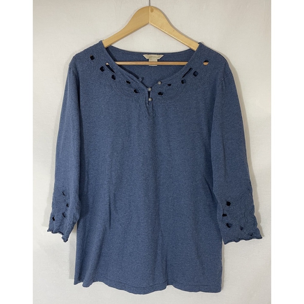 Natural Reflections Top Womens 1X Blue Soft Cotton Shirt